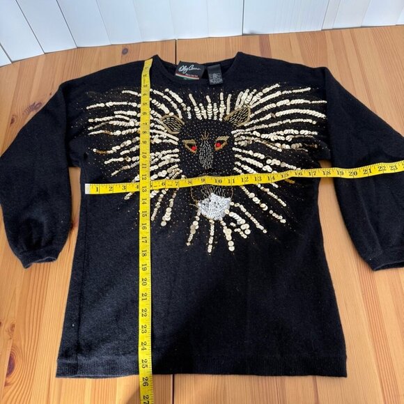 Vintage Oleg Cassini Black Lion Sequin Sweater Angora Lambswool Artsy L - Picture 5 of 10